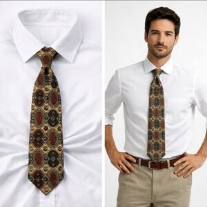 VALENTINO Cravate Silk Tan Floral Portrait Necktie Tie